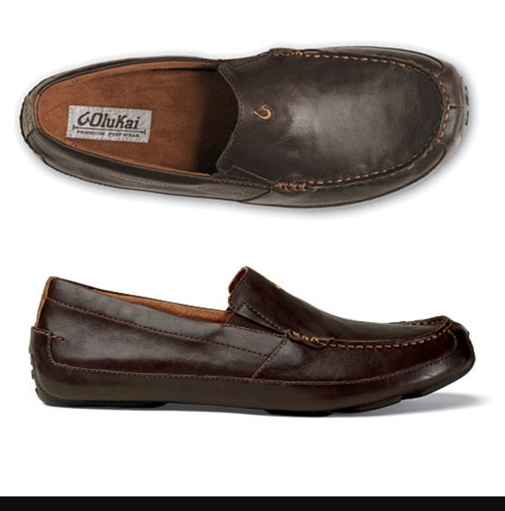 OluKai Men's Rich Brown Leather Loafers